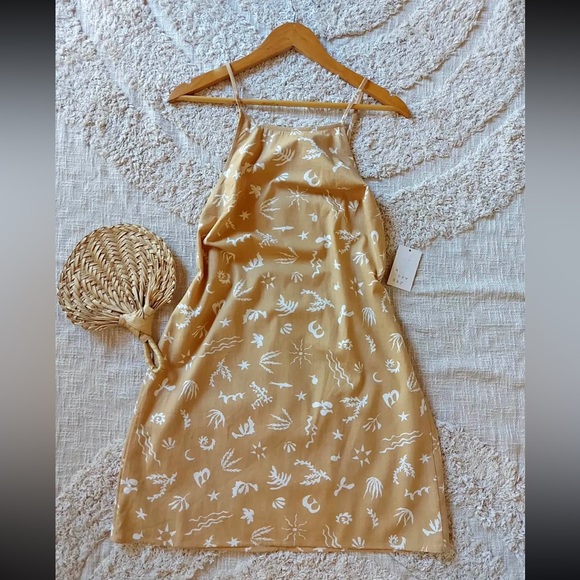 a new day Dresses & Skirts - a new day Mustard Yellow Mini Dress with White Motif